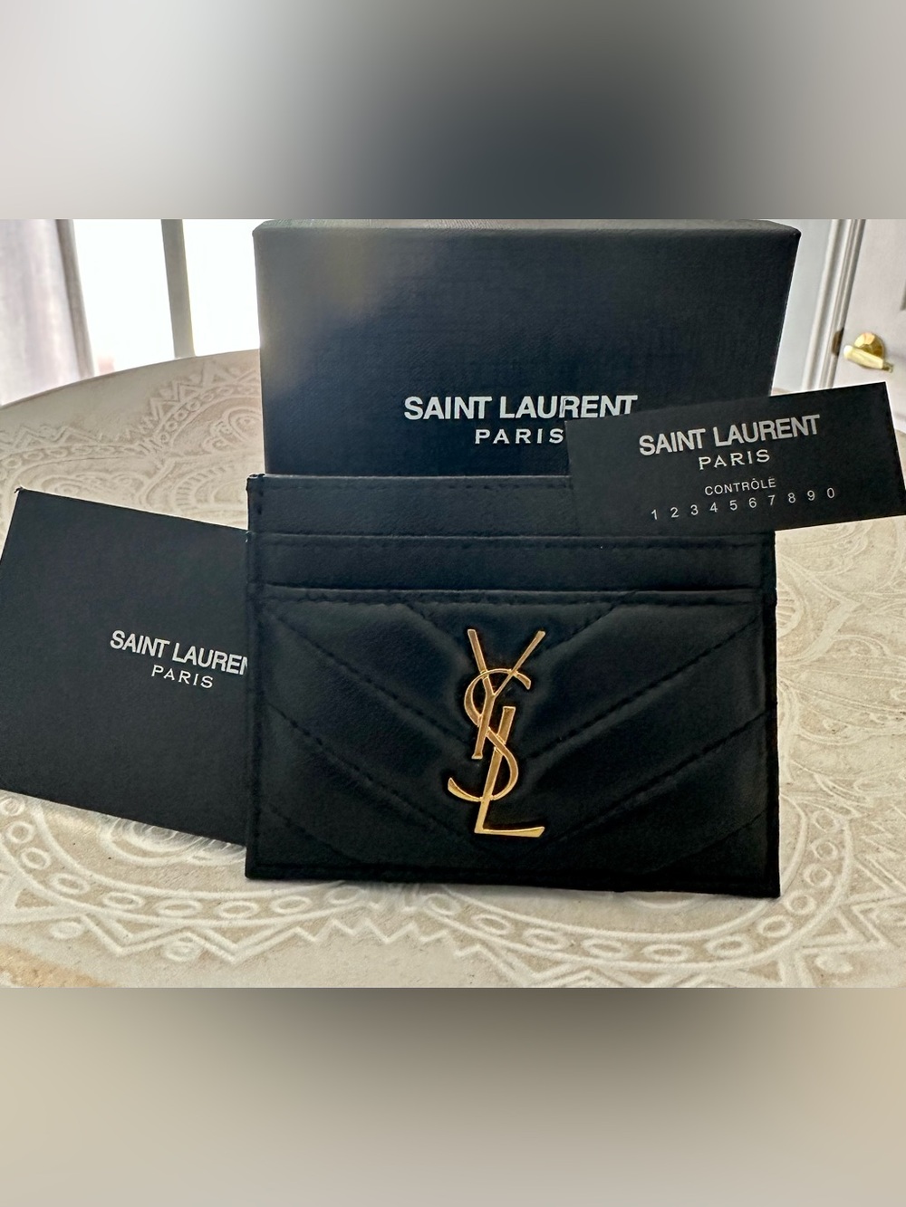 Saint Laurent Black Quilted Card Holder with Gold YSL Emblem💙🌹